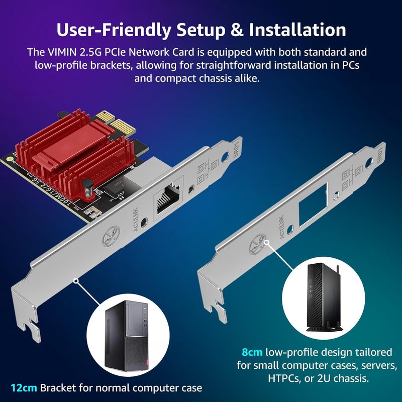 Vmin 2.5G Base-T PCIe Network Card with Realtek RTL8125B, 2.5G Base-T PCIe Network Adapter Supports Windows 11/10/8.1/8/7 & Linux OS - Image 5